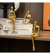 Prettidecor Gold Home Decor Thinker Statue Accents, Set of 3 Thinker Sculptures Office Decor Mode...