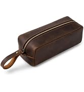 ECHSRT Genuine Cowhide Leather Pen Pouch for Adults, Wide Opening Crazy Horse Leather Pencil Pouc...