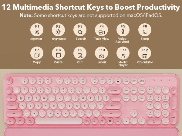 12 shortcut keys let you adjust brightness, search, manage tasks, control media, and so on