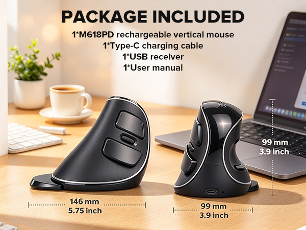 DELUX Wireless Ergonomic Vertical Mouse,Ergo Mouse for Large Hands (M618PD)