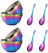 JYJFGSFA 14oz Rainbow Bowl Set with 4x Soup Bowls and 4x Soup Spoons, 304 Stainless Steel Double-...