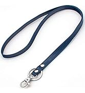 Teskyer Lanyard for ID Badge Holder, Swivel J-Hook Leather Lanyard with Keyring for Keychains Wal...