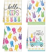 VISSTREE Easter Kitchen Towels Set of 4, Cartoon Rabbit Egg Dish Towels, Microfiber Bunny Hand Te...