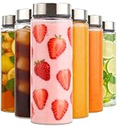 Cafezi 20 oz Wide Mouth Glass Juice Bottles with Stainless Steel Lids, Leakproof, Airtight, Reusa...