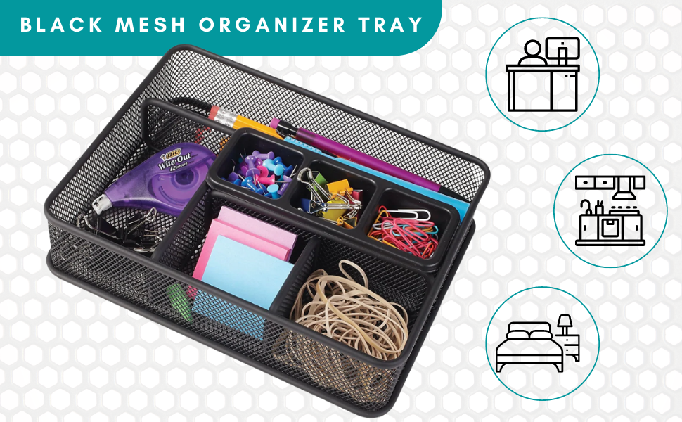 black mesh desk drawer tray organizer