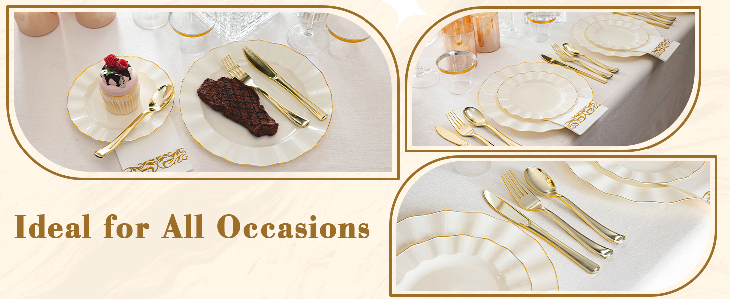 Gold and Ivory Plastic Dinnerware Set