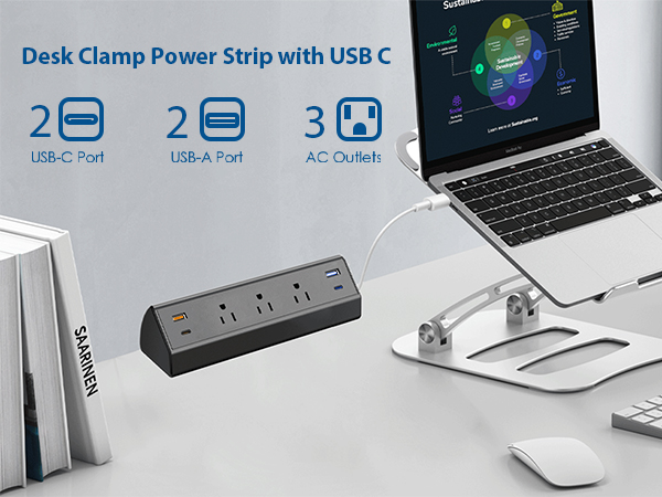 Desk Clamp Power Strip USB C