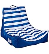 Big Joe Captain's Float No Inflation Needed Pool Lounger, American Nautical Stripe Double Sided M...