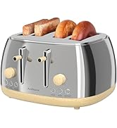 Anfilank Toaster 4 Slice,Retro Stainless Steel Toaster with Extra Wide Slots, Dual Independent Co...