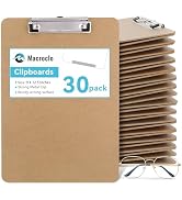 Macroclo Wood Clipboards 30 Pack, Letter Size Hardboard Clip Board 8.5x11 for Classroom, Students...