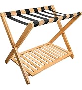 WRONWA Bamboo Luggage Rack for Guest Room, Heavy Duty Folding Suitcase Stand with Storage Shelf f...
