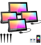 T-SUN Christmas LED Flood Light, 30W RGBCW Dimmable Outdoor Smart Lights, Color Changing LED Ligh...