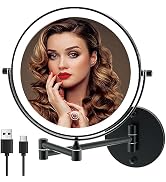 MIROAMZ Rechargeable Wall Mounted Lighted Makeup Vanity Mirror 8 Inch Double Sided 1X 10X Magnify...