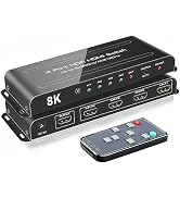 ROOFULL 4 Ports 8K HDMI 2.1 Switch 4 in 1 Out 8K@60Hz 4K@120Hz HDMI Switcher Selector with Remote...