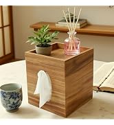 Acacia Wooden Tissue Box Cover, Square Tissue Box Cover with Storage Tray, Decorative Tissues Box...
