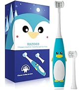 RAZOKO Kids Electric Toothbrush 3 Sided Toothbrush,Sonic Toddler Toothbrush with 2 Brush Heads , ...