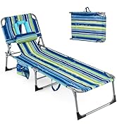 Goplus Tanning Chair, Folding Adjustable Patio Lounge Chair with Face Hole, Removable Pillow, 330...