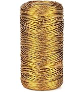 jijAcraft 328 Feet Gold String Twine - 1.5mm Metallic Thread Gift Wrapping - 16Ply Inelastic Macr...