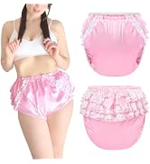 Littleforbig Washable Reusable Waterproof Ruffled Lace Bow Pretty in Pink Satin Over Adult Diaper...