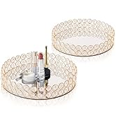 KEHAIL 2 Pcs Gold 10" Round Metal Mirror Crystal Tray – Vanity Tray for Makeup, Perfume, Jewelry ...