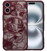 XIZYO Magnetic Case for iPhone 16 Plus Cute Floral, Wine Red | Compatible with Magsafe, Floral Fl...