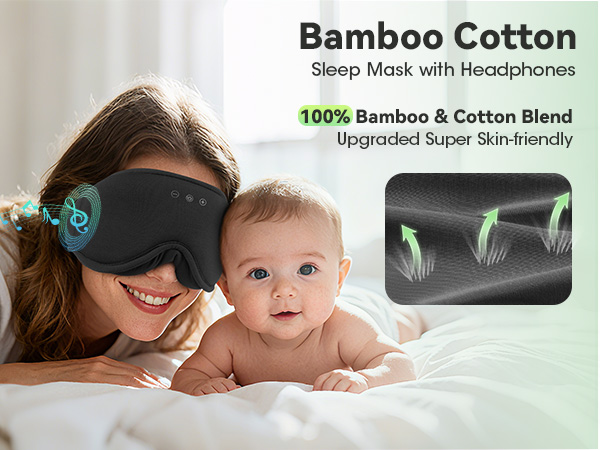 3D Bamboo Cotton Sleep Mask with Bluetooth 5.4 Headphone