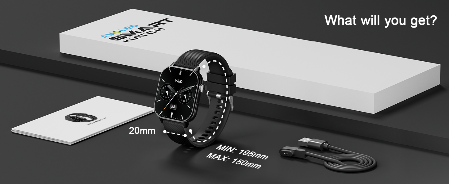 Included in the package: Smart Watch × 1; Magnetic Charger × 1; User Manual × 1; Watch Band × 1.