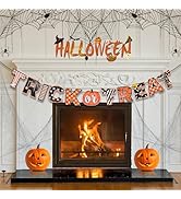 Halloween Trick or Treat Paper Party Banner Fireplace Decor, AhfuLife Halloween Hanging Bunting G...