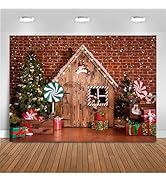 Mocsicka Christmas Photo Backdrop Christmas Wooden House Candy Tree Photoshoot Background Gingerb...