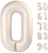 Cream White Number Balloon 40 Inch, Off-white 0 Number Balloons, 10 20 30 40 50 Numbers Balloon B...