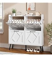Nicetree Shoe Cabinet with 4 Flip Drawers, Freestanding Shoe Organizer Cabinet with Metal Legs, F...
