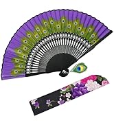 EOSAU Hand Fans for Women Foldable - Bamboo Silk Folding Fan Handheld, Traditional Dancing Weddin...