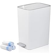 rejomiik Small Bathroom Trash Can with Lid, 2.1 Gallon Step Garbage Can with Handle, Slim Mini Wa...