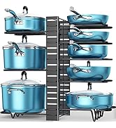 Pots and Pans Organizer for Cabinet, ORDORA 8 Tier Pot Rack with 3 DIY Methods, Adjustable Pan Or...