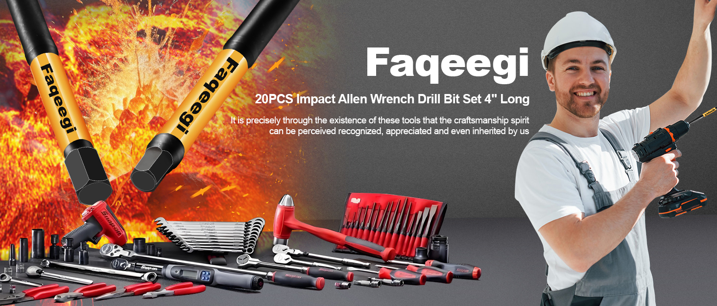 20 PCS Impact Allen Wrench Drill Bit Set, 4 IN Long Hex Bit Srill Bit Set
