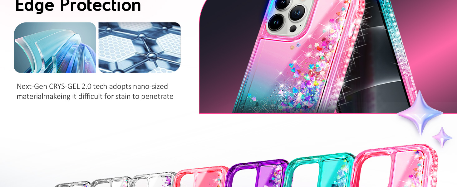 Pink aqua liquid glitter phone case with reinforced edge protection