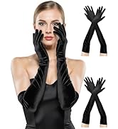 BEVTEE Long Black Gloves Women Formal, 2 Pairs Opera Gloves Costume, Stretchy Satin Gloves, 1920s...