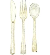 hapray 180PCS Gold Plastic Silverware Set, Disposable Glitter Gold Cutlery, Flatware Set, 60 Gold...