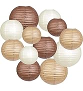 12pcs Brown Cream Paper Lanterns,Hanging Paper Lanterns for Bridal Shower Rustic Boho Birthday We...