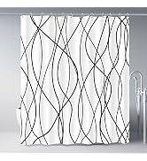 Punkray Black and White Striped Wavy Line Fabric Shower Curtain for Bathroom with 12 Hooks, Showe...