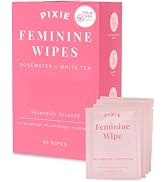 Pixie Feminine Wipes – Naturally Scented Rosewater + White Tea – Flushable, Biodegradable & pH Ba...