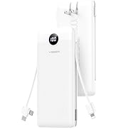 VEGER All-in-One Travel Portable Charger with Built-in AC Plug & Cables, 10000mAh Slim Power Bank...