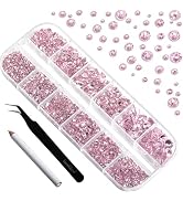 Beadsland 2500pcs Light Pink Rhinestones, Flatback Gems Round Crystal Rhinestones for Crafts Mixe...