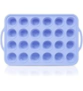 Vnray Mini Silicone Muffin Pan with Metal Frame, Non Stick Silicone Cupcake Pan with Handles 24 C...