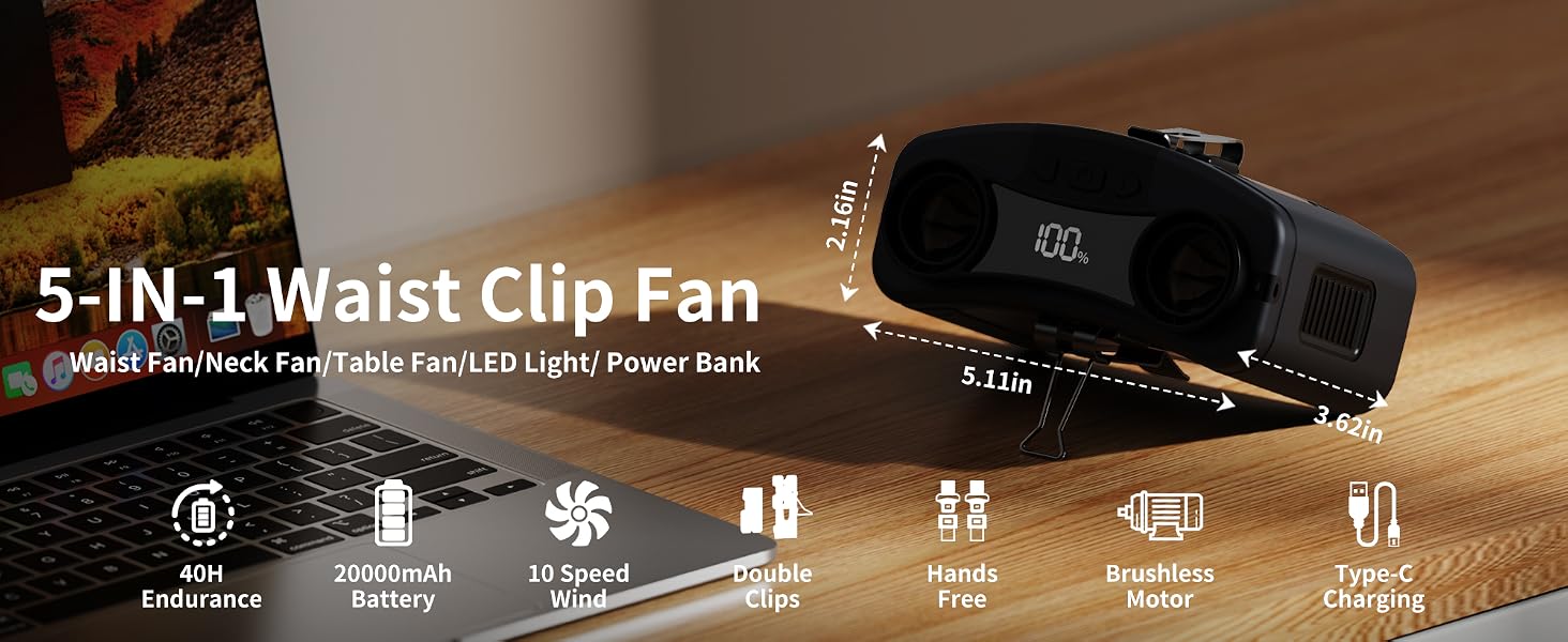 20000mAh waist clip fan