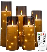 Nimiko Flickering Flameless LED Candles,Battery Operated Candles 5 Pcs with Embedded Star String,...