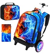 AGSDON Quiet Rolling Backpack with Lunch Box Set – Large Luminous Wheel Water-Resistant Wheeled B...