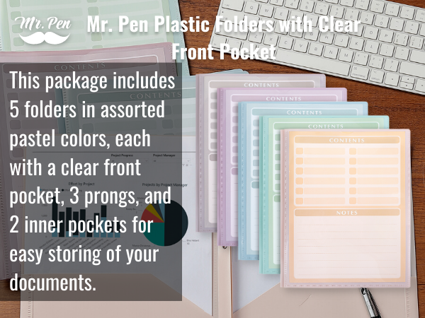Mr. Pen- Plastic Folders with Clear Front Pocket