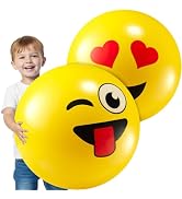 KiddieLoot 18-Inch Happy Face Playground Balls for Kids & Toddlers (2-Pack) - Jumbo Size Bouncy B...
