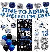 18th Birthday Decorations for Boys Girls 37PCS Blue Black Bruh I'm 18 Time to My Adult Party Deco...